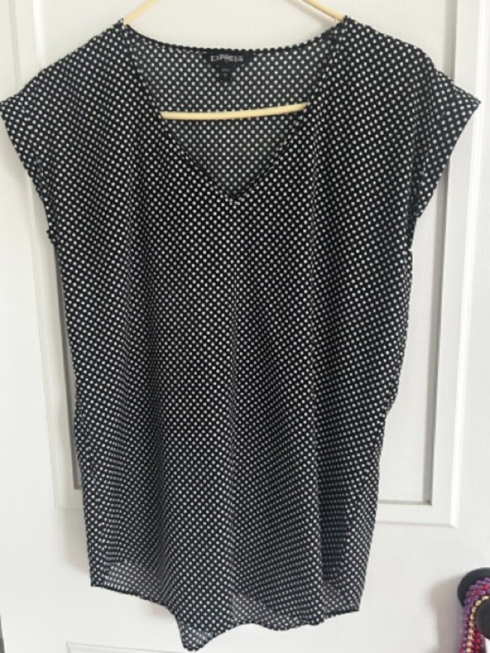 Express Navy and White Polka Dot Blouse